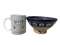 Alternative view of Vintage Moroccan Tunisian Safi Blue White Serving Bowl Dish Wall Hanging Ornament Decor Terracotta DAMAGED c1940-50's