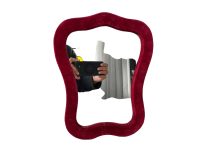 Alternative view of Vintage French Small Ornate Red Velvet Wood Glass Wall Hanging Mirror Glass Decorative Cloakroom Wooden c1960-70's