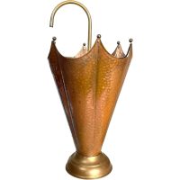 Vintage Moroccan Copper and Brass Metal Umbrella Walking Stick Stand Storage Pot Container Display Hallway Prop circa 1991