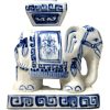 Vintage Small Chinese Elephant Ceramic Pot Stand Plinth Rest White Blue Small Vase Pot c1970-80's