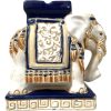 Vintage Small Chinese Elephant Ceramic Pot Stand Plinth Rest Brown Blue White Small Vase Pot c1970-80's
