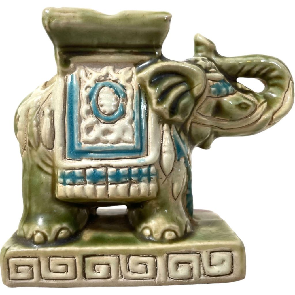 Vintage Small Chinese Elephant Ceramic Pot Stand Plinth Rest Green Blue Small Vase Pot c1970-80’s