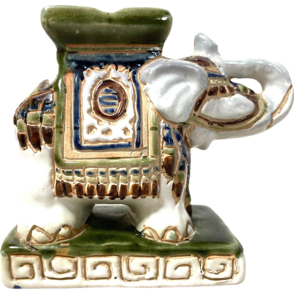 Vintage Small Chinese Elephant Ceramic Pot Stand Plinth Rest Green Blue Small Vase Pot c1970-80’s