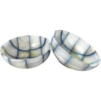 Vintage Italian Small White Blue Alabaster Stone Bowl Dish Ornament Display Piece Catch-All Prop c1960-70's