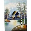 Vintage French Original Art Silver Birch Water Mill River Oil Painting On Canvas On Wooden Frame circa 1970-80's