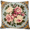 Vintage French Cross Stitch Pillow Pillows Pink Roses Flowers Couch Bed Chair Sofa circa 1950-60's