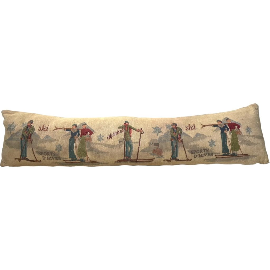 Vintage French Long Pillow Roll Ski Alpine Sports Pillows Draught Excluder Couch Bed Chair or Sofa circa c2000