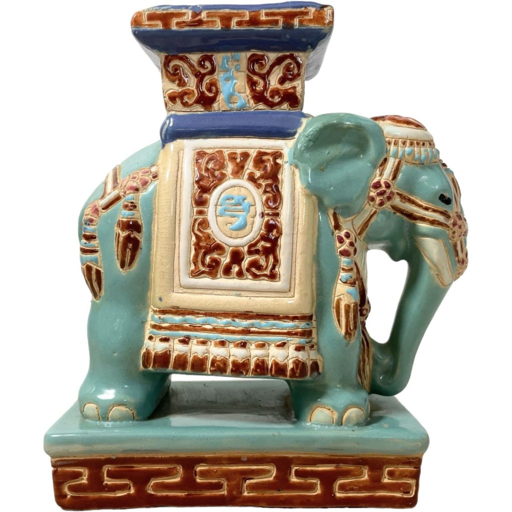 Vintage Small Chinese Elephant Ceramic Pot Stand Plinth Rest White Brown Jade Green Small Vase Pot c1970-80’s