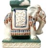 Vintage Small Chinese Elephant Ceramic Pot Stand Plinth Rest Brown White Green Small Vase Pot c1970-80's