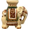 Vintage Small Chinese Elephant Ceramic Pot Stand Plinth Rest Brown Beige Green Small Vase Pot c1970-80's