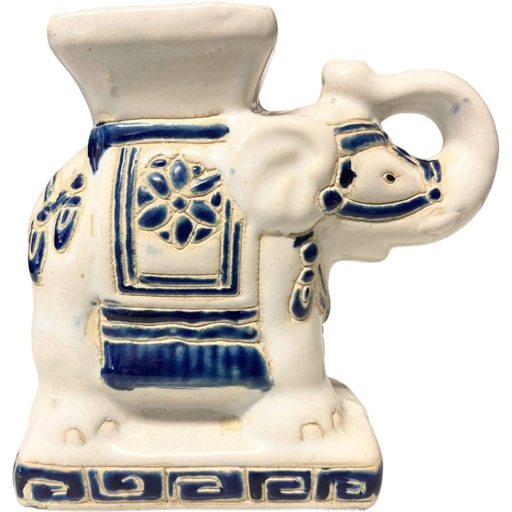 Vintage Small Chinese Elephant Ceramic Pot Stand Plinth Rest Blue Green Small Vase Pot Ashtray c1970-80’s