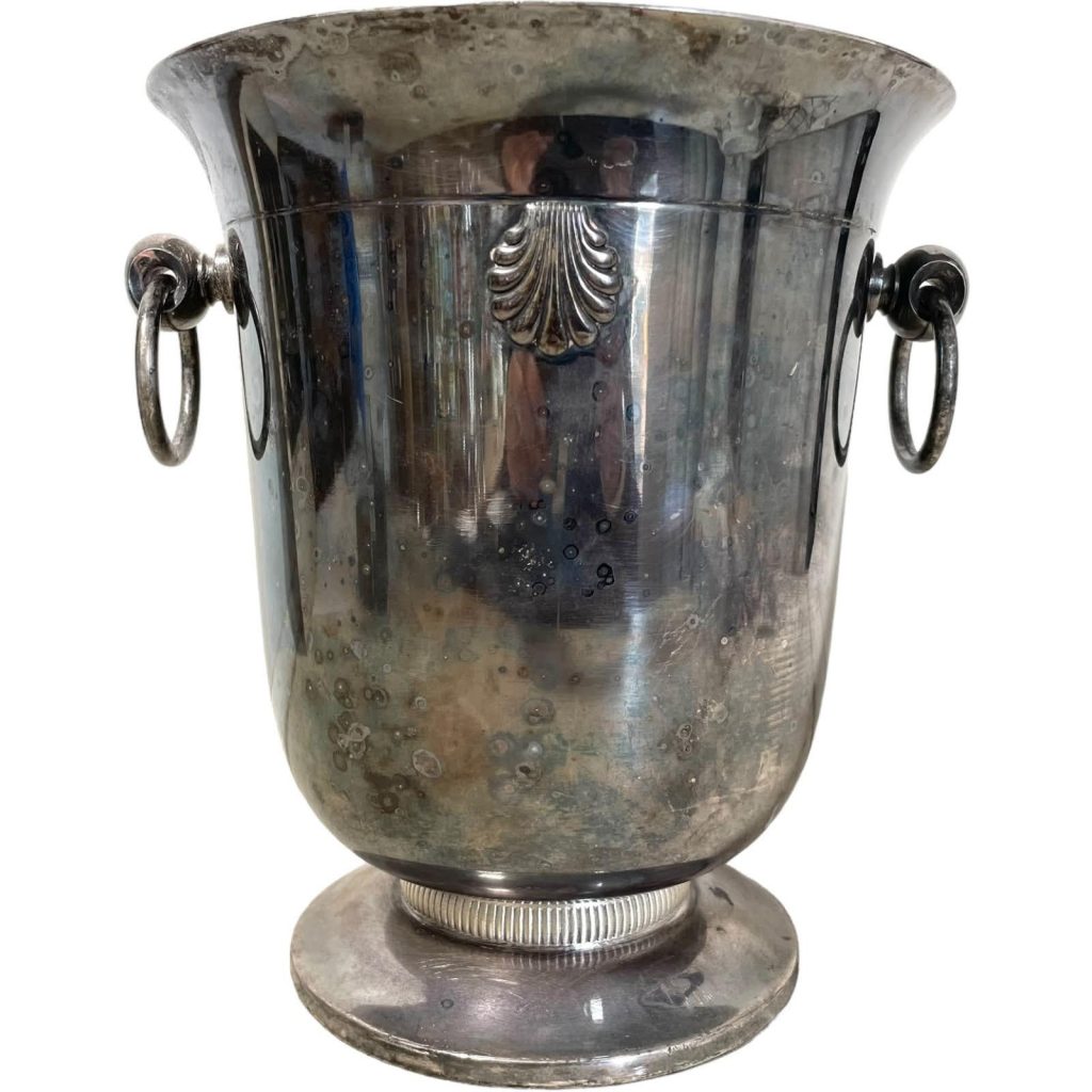 Vintage Champagne Ice Bucket French Heavy Metal Clam Shell Silver Plated Wine Champagne Ice Bucket Cooler Display Stand Pot c1950-60’s