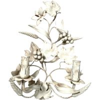 Vintage French Toleware Style Metal Berry Sheaf Flower Vine Petal Shaped Wall Hanging Electric Pendant Lamp Light Shabby Chic c1970's