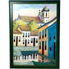 Vintage French Original Art Church Town Building Framed Acrylic Painting On Canvas On Wooden Frame 2004