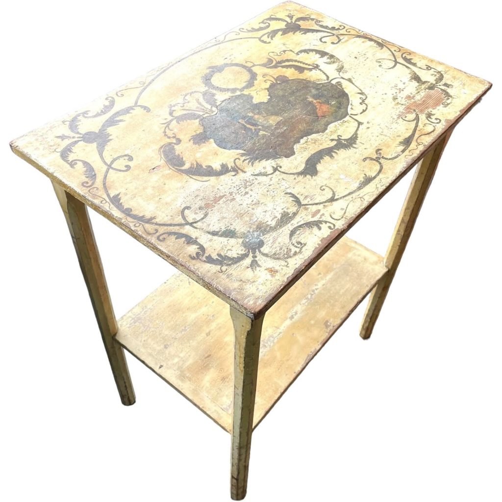 Antique French Hand Painted Table Top Wooden Wood Small Side Stand Display Rest Plinth Decor Tabouret Garde Meubles circa 1900’s