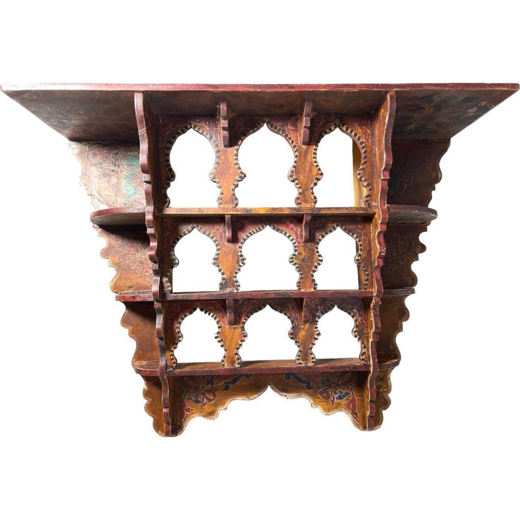 Vintage Moroccan Hand Painted Wooden Dark Brown Stained Wood Wall Large Shelf Shelving Wall Stand Display Plinth Prop circa 1950-60’s