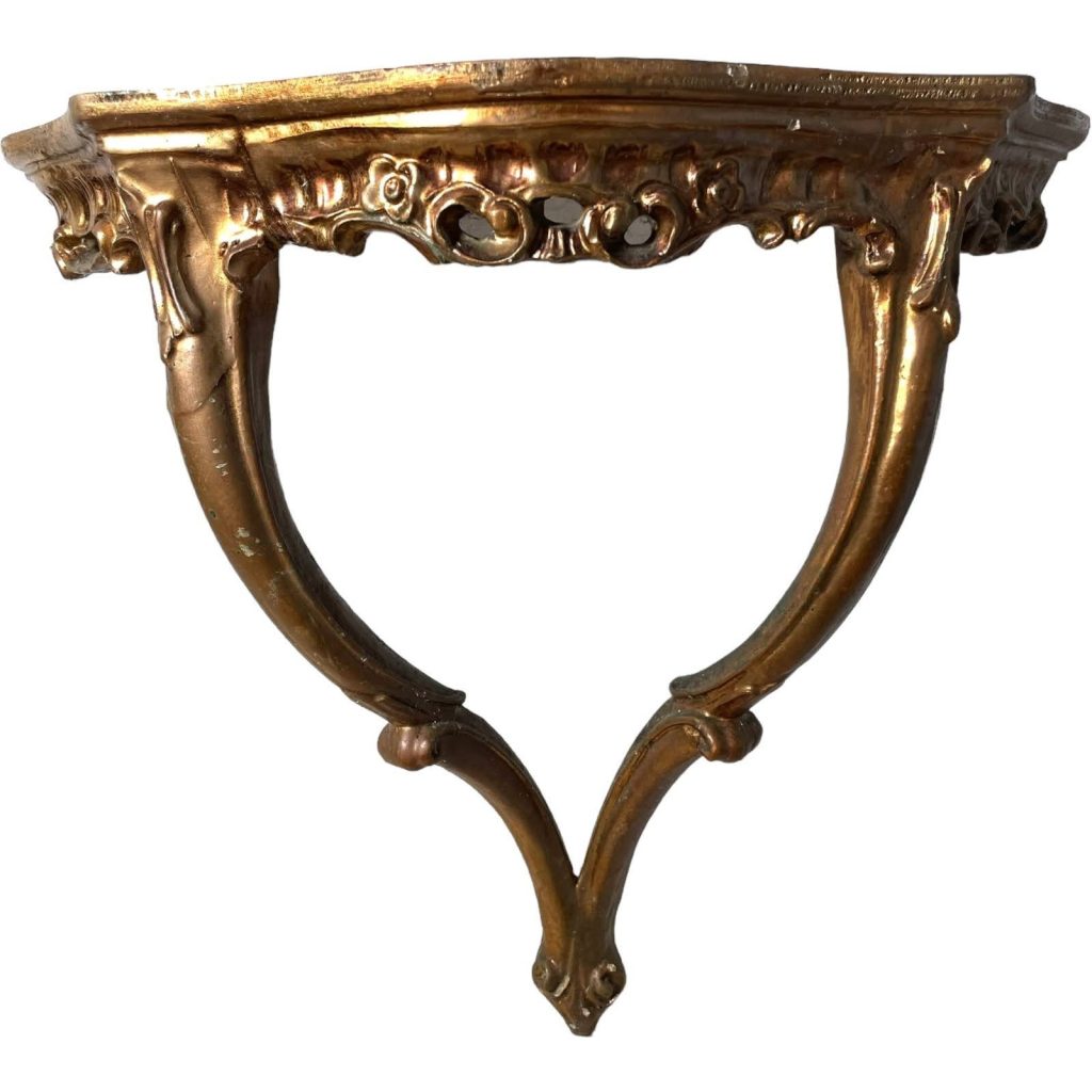 Vintage Italian Shelf Florentine Style Florence Gold Wood Stone Topped Ornately Small Wall Hanging Plinth Display Stand c1940-50’s
