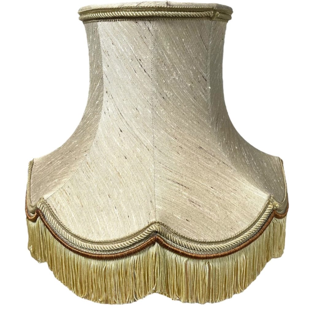 Vintage French Beige Brocade Natural Silk Fringe Lamp Shade Lampshade Desk Table Light WORN DAMAGE c1960-70’s