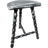 Vintage French Refurbished Stool Chair Seat Wooden Milking Kitchen D Shaped Seat Braced Bobbin Leg Plant Rest Tabouret c1950-60's