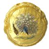 Vintage French Yellow Embroidery Peacock Round Pillow Pillows Cushion Bed Chair Sofa circa 1970-80???s