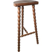 Vintage Tripod Stool French Tall Wooden Wood Bar Chair Seat Kitchen Table Farm D Shaped Seat Braced Tabouret c1960-70's