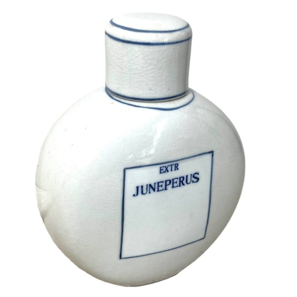 Vintage French Apothecary Juneperus Coniferous Extract Ceramic Bottle Pharmacy Medical Chemist Bottle Decanter Storage c1970-80’s