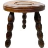 Vintage French Stool Chair Seat Wooden Milking Kitchen Round Shaped Seat Bobbin Leg Plant Rest Stand Plinth Tabouret c1960-70's
