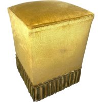 Vintage French Cushioned Stool Mustard Cushion Padded Bench Wooden Wood Chair Seat Side Prop Bedside TWO AVAILABLE c1960-70's