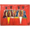 Vintage African Women Beating Grain In Costume Acrylic Portrait Painting On Canvas Colourful Art Signed Billic circa 1980's