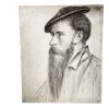 Vintage French Pencil Homage Drawing Sketch Study William Reskimer Hans Holbein Portrait On Canvas Art c1980-90's