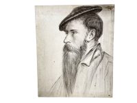 Vintage French Pencil Homage Drawing Sketch Study William Reskimer Hans Holbein Portrait On Canvas Art c1980-90’s Vintage French Pencil Homage Drawing Sketch Study William Reskimer Hans Holbein Portrait On Canvas Art c1980-90's