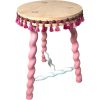 Vintage French Twisty Spiral Medium Stool Refurbished Pink Tassles Rustic Rural Table Wooden Wood Chair Seat Stand Pot c1950-60's