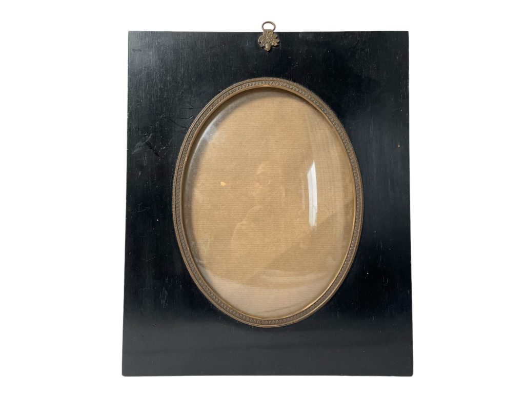 Antique Mourning Bubble Photo Picture Frame Silhouette Wall Hanging Display French Glass Acorn Embellished Decorative Medium c1880’s