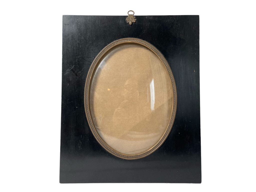 Antique Mourning Bubble Photo Picture Frame Silhouette Wall Hanging Display French Glass Acorn Embellished Decorative Medium c1880's