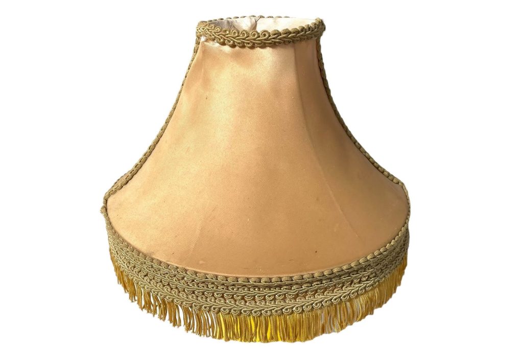 Vintage French Beige Brocade Silk Fringed Lamp Shade Lampshade Desk Table Light circa 1960-70's