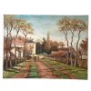 Vintage French Normandy Chateaux Painting Acrylic Trees Countryside On Wood Board c1950-60's