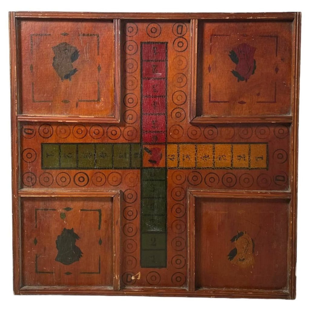 Antique French Wooden Ludo Like Board Game Playing Base Toy Wall Decor circa 1900-20's