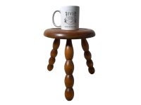 Alternative view of Stool Vintage French Tripod Bobbin Leg Chair Seat Wooden Milking Table Round Shaped Plant Rest Stand Plinth Tabouret c1960-70's