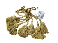 Alternative view of Vintage French Mustard Yellow Cotton Curtain Pullbacks Ties Tiebacks Curtains Large Tassel Tie Ribbons Rope 1980's