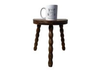 Alternative view of Vintage French Wooden Bobbin Leg Milking Stool Chair Seat Table Farm D Shaped Seat Plant Rest Stand Plinth Tabouret c1970's