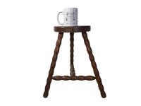 Alternative view of Vintage French Stool Chair Seat Wooden Milking Kitchen Round Shaped Seat Braced Bobbin Leg Plant Rest Stand Plinth Tabouret c1950-60's