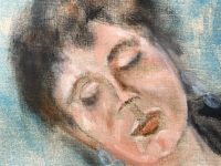 Alternative view of Vintage French Sleeping Maman Mama Watercolour Painting On Canvas Wall Decor Decoration Portrait Woman c1980-90's