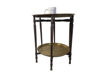 Alternative view of Vintage Medium Arabian Tunisian Ornate Wooden Folding Table Tray Legs Support Stand Plinth Dark Wood Twin Trays circa 1950-60's