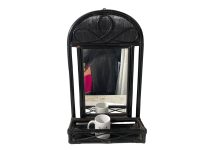 Alternative view of Vintage Mirror French Wooden Wood Pole Bamboo Look Wall Hanging Shelf Glass Decorative Bathroom Cloakroom Hallway circa 1960-70's