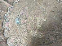 Alternative view of Vintage Tray Indian Scalloped Brass Ornate Engraved Decoration Circular Charger Serving Wall Hanging circa 1960-70's