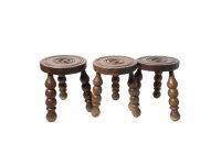 Alternative view of Vintage French Small Stool Chair Seat Wooden Milking Table Round Shaped Seat Chunky Bobbin Leg Rest Stand Plinth Tabouret c1960's