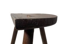 Alternative view of Vintage French Wooden Tripod Leg Milking Stool Chair Seat Table Farm D Shaped Seat Plant Rest Stand Plinth Tabouret c1960's