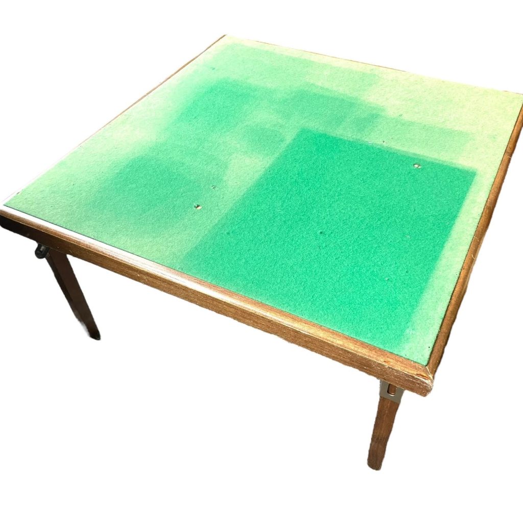 Vintage French Low Green Felt Topped Folding Wooden Foldable Folding Gaming Games Card Table circa 1960-70’s