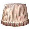 Vintage French Worn Damaged Green Pink Beige Pleated Cotton Tassel Fringe Lamp Shade Lampshade Large Ceiling Light c1950's