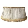 Vintage French Worn Damaged Beige Yellow Pleated Tassel Fringe Lamp Shade Lampshade Large Ceiling Light c1950's